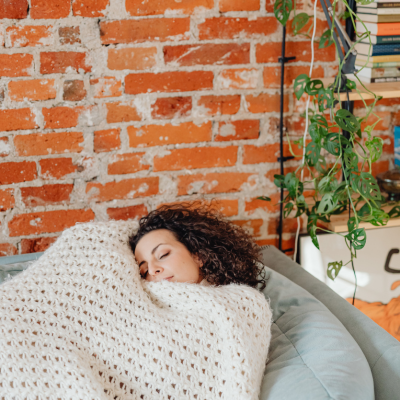 EMFs and sleep he woman sleeps peacefully in the sofa, there is no emf influence